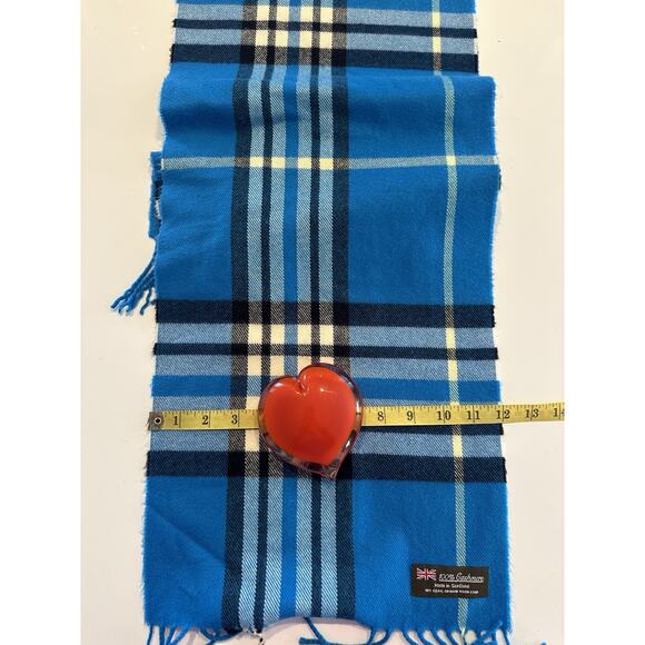 Womens Winter Warm SCOTLAND Made 100% CASHMERE Scarf Plaid Turquoise Blue Luxury - Picture 4 of 6